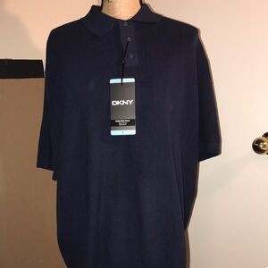 DKNY Navy Mens Short Sleeve Sweater Polo Size Large NWT